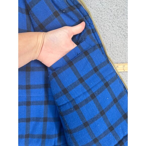 VTG Branded Lion Men's Brown Vest Pockets Insulated Blue Plaid Liners Size L - Picture 11 of 15
